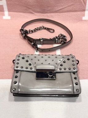 Prada⭐️Patent Leather small Studded Crossbody/Shoulder Bag in Silver/Gray